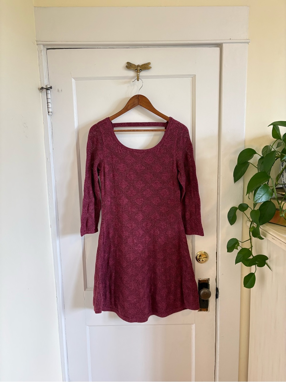 American Eagle Women’s Scoop Neck Textured Knit Sweater Dress Red Large